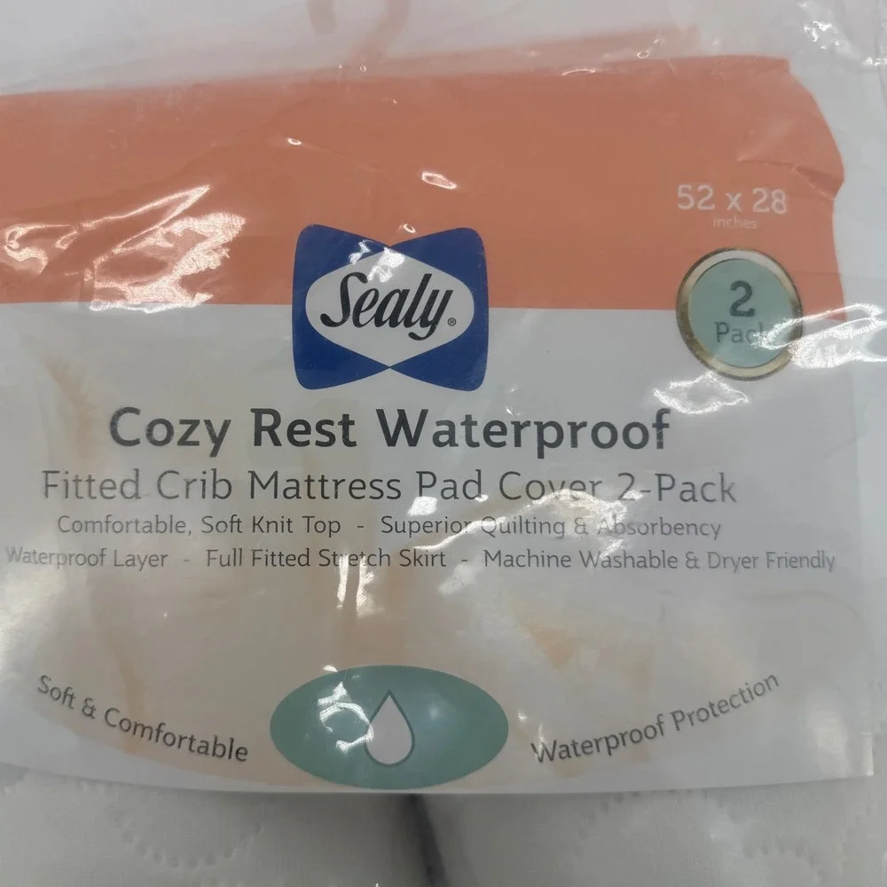 Sealy Cozy Rest Waterproof Fitted Crib Mattress Pad Cover 2-Pack White NEW